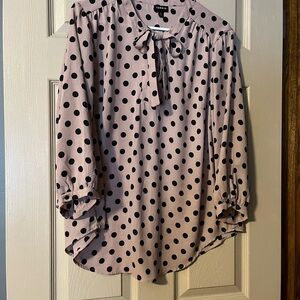 Torrid size 0tie neck blouse blush colored with black polka dots